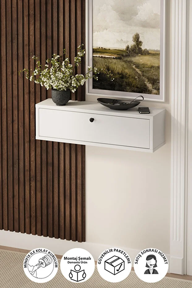 Duvara Monte Dresuar 2 Bölmeli Dresuar Kapaklı Konsol 70 Cm Antre Hol Yağmur Antrasit